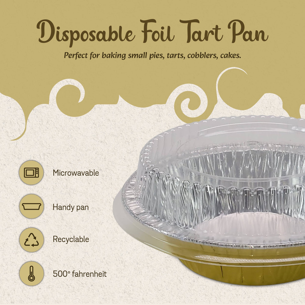 5" Disposable 8 oz.  Foil Tart or Pie Pan w/ Snap on Lids  Case of 1000 - #501P KitchenDance