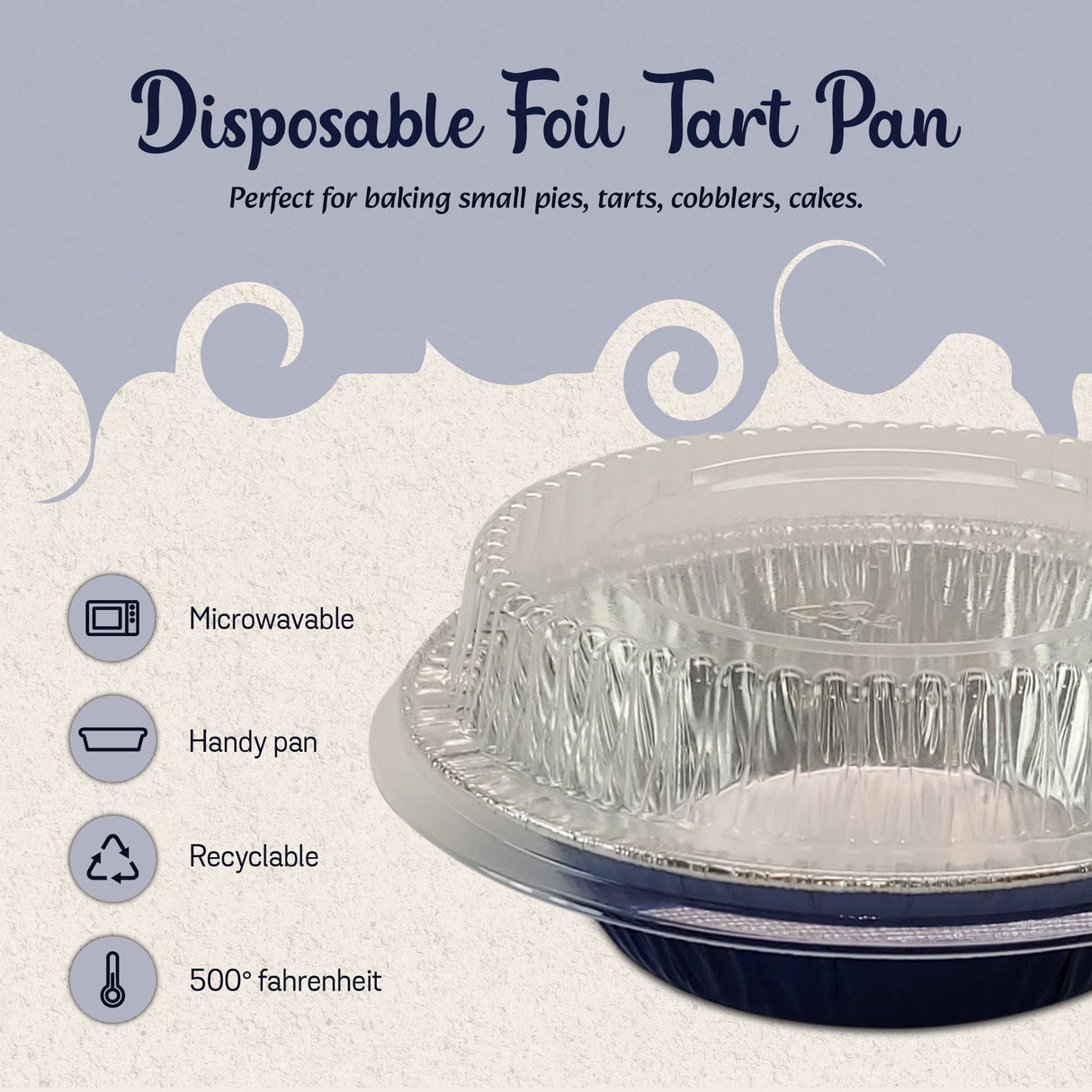 5" Disposable 8 oz.  Foil Tart or Pie Pan w/ Snap on Lids  Case of 1000 - #501P KitchenDance