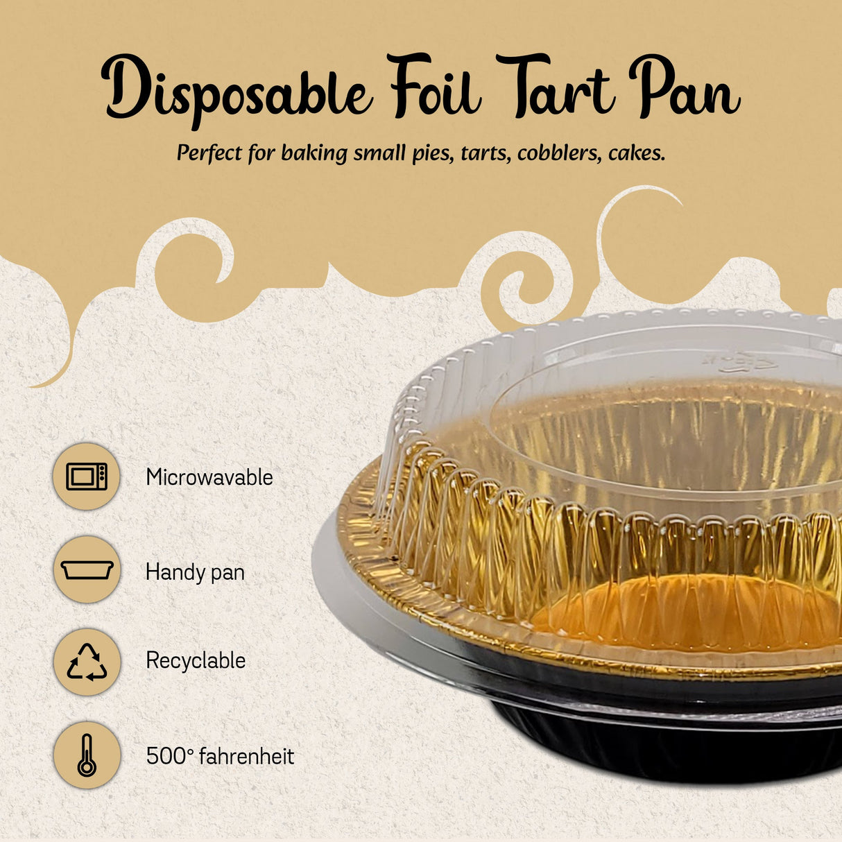 5" Disposable 8 oz.  Foil Tart or Pie Pan w/ Snap on Lids  Case of 1000 - #501P KitchenDance