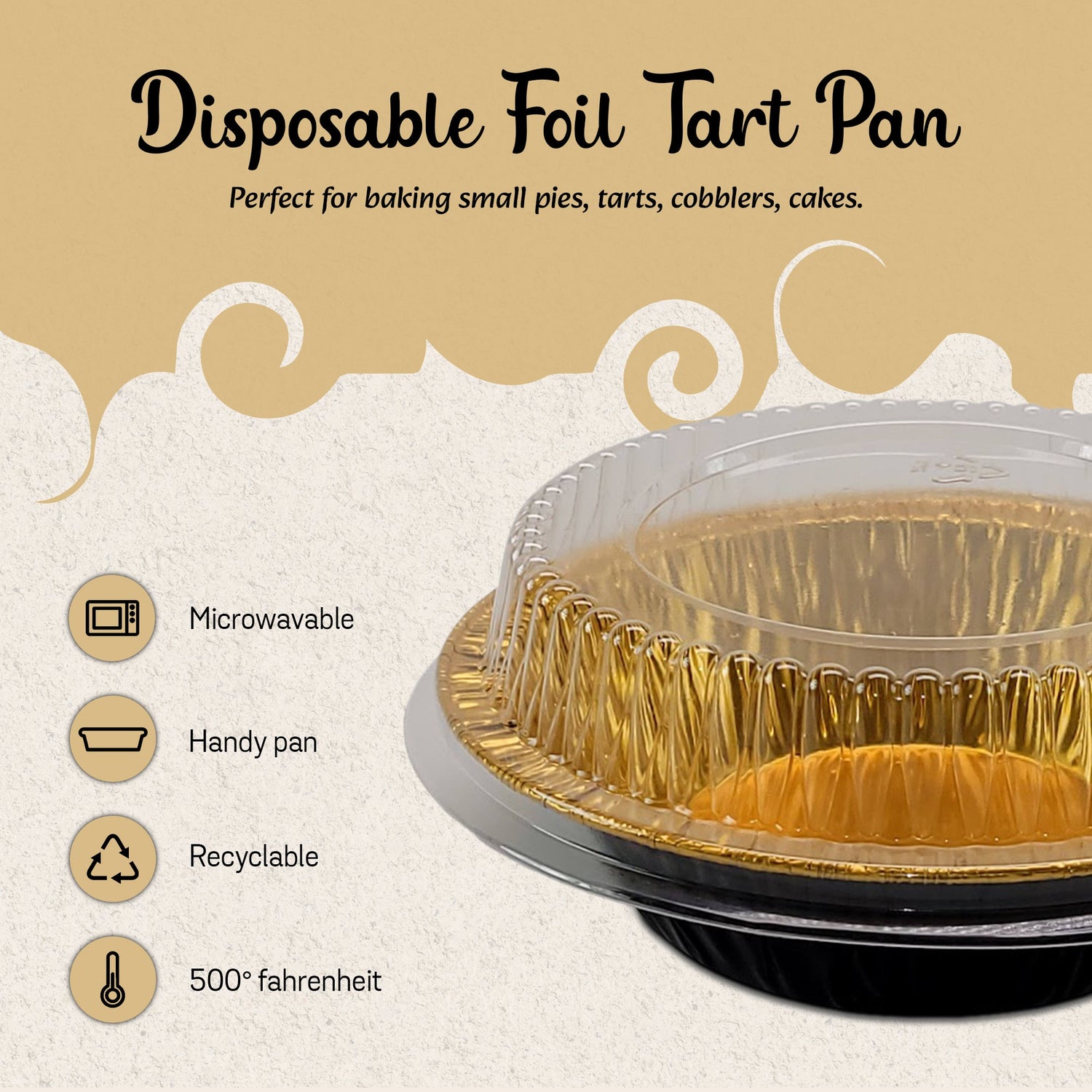 5" Disposable 8 oz.  Foil Tart or Pie Pan w/ Snap on Lids  Case of 1000 - #501P KitchenDance