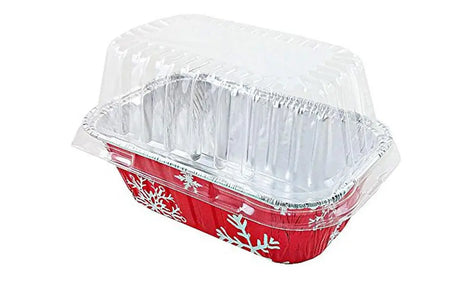 1 lb. Holiday Foil Loaf Pan with Dome Lid - Case of 100  #9302X Durable Packaging