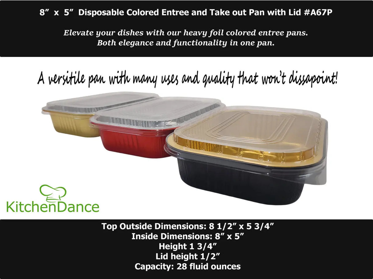 8" x 5" Colored Heavy Aluminum Entrée Pan with Lid - Case of 500 - #A67P KitchenDance