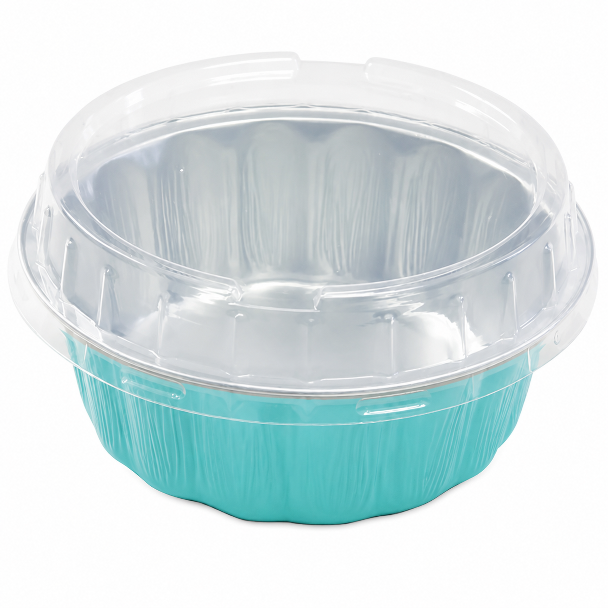8 oz. Round Colored Disposable Foil Pan with Snap-on Plastic Lid - Case of 1000 - #A8P
