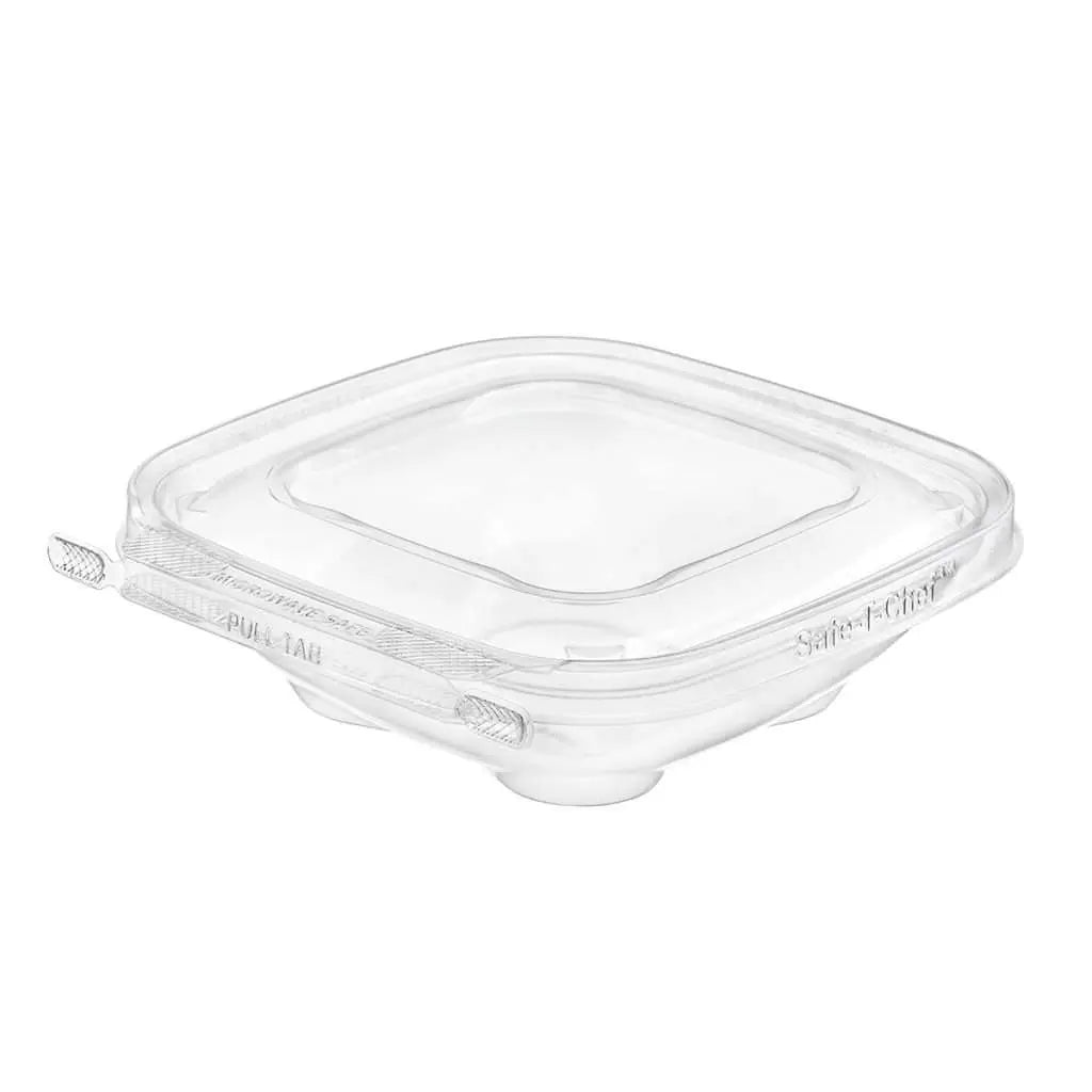 Safe-T-Chef 5x5 Tamper Evident & Tamper Resistant Microwaveable Flat Lid Clamshell Container, 12 oz. - Case of 264 - #C5512F Inline Plastics