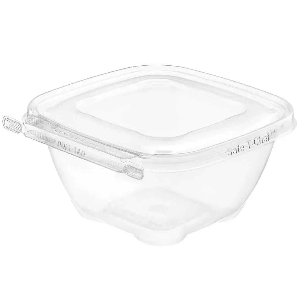 Safe-T-Chef 5x5 Tamper Evident & Tamper Resistant Microwaveable Flat Lid Clamshell Container, 24 oz. - Case of 240 - #C5524F Inline Plastics