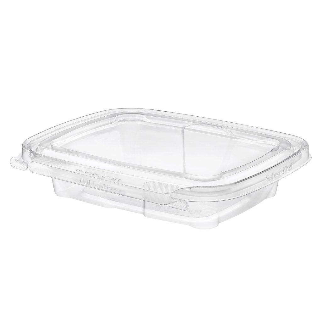 Safe-T-Chef 16 oz. Tamper Evident Microwavable Hinged Takeout Container with Flat Lid - Case of 126 - #C8616F