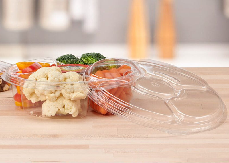 115 oz. Two Piece Round Vegetable or Fruit Platter with 5 Compartments - Case of 50 - #PL115C