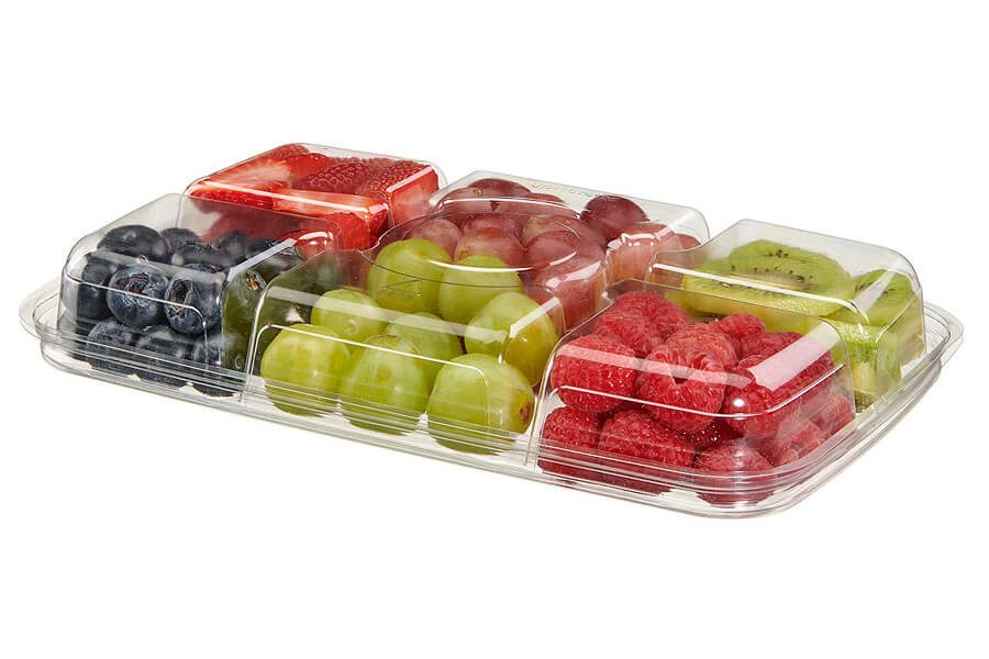 42 oz. Two-Piece 5-Compartment Plastic Platter with Anti-Migration - Case of 125 - #PLQ40C5