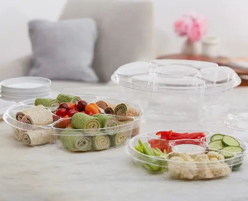 96 oz. Two Piece Round Platter with 5 Compartments - Case of 50 - #PL096C Inline Plastics