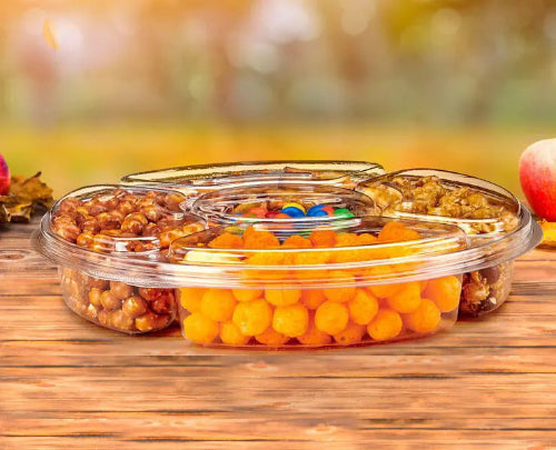 142 oz. Two Piece Round Platter with 5 Compartments - Case of 50 - #PL142C Inline Plastics