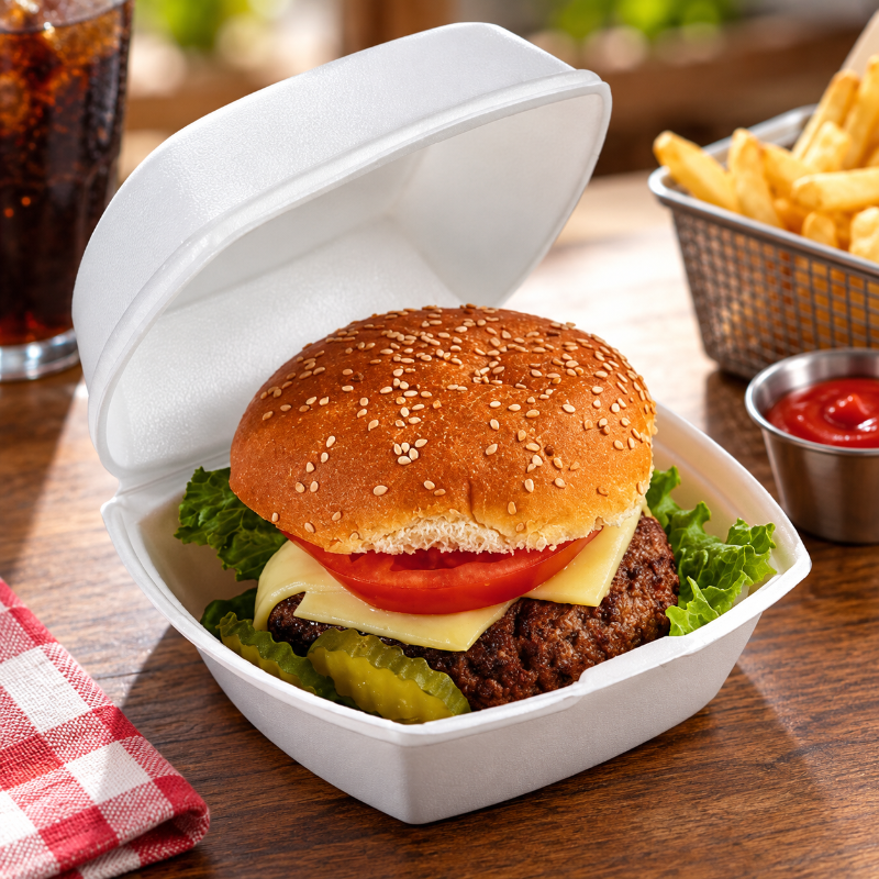 6 x 6 x 3" PS Foam White Hinged Takeout Container - Case of 500 - #YTH100800000