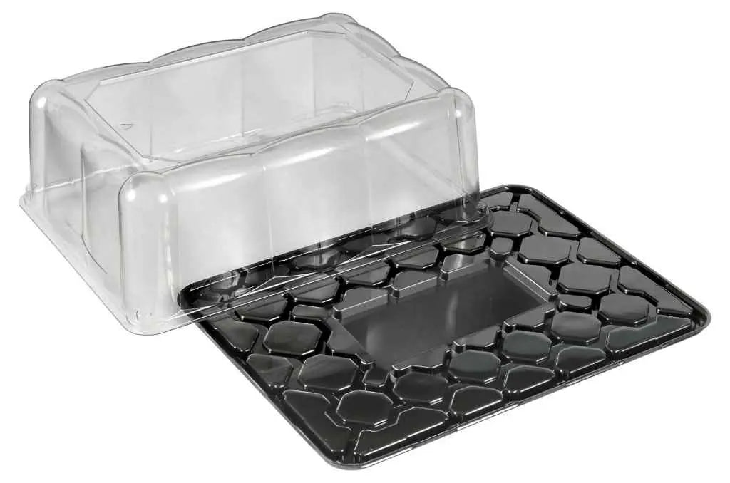D&W Fine Pack Black PET 1/4 Sheet Cake Base with High Dome Lid - Case of 50 - #DC82P D & W Fine pack