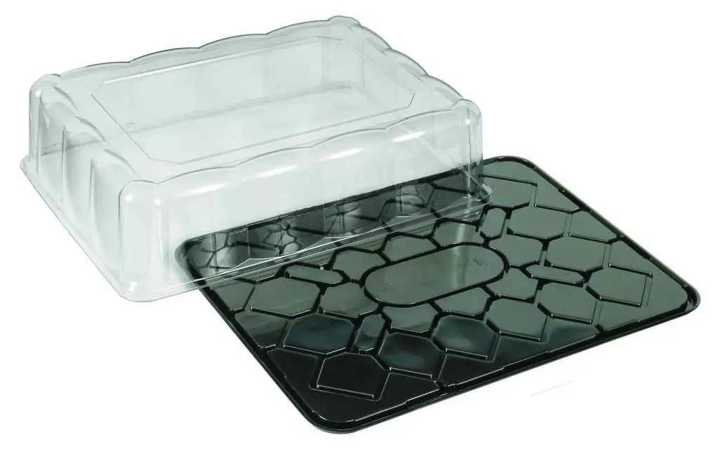 D&W Fine Pack Black PET 1/2 Sheet Cake Base with Low Dome Lid - Case of 25 - #DC92P D & W Fine pack