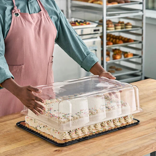 D&W Fine Pack Black PET 1/2 Sheet Cake Base with Low Dome Lid - Case of 25 - #DC92P