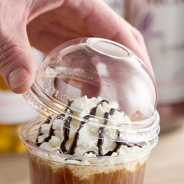 3.5-20 oz. Clear PET Plastic Dome Lid with No Hole - Case of 1000 - #DNR662