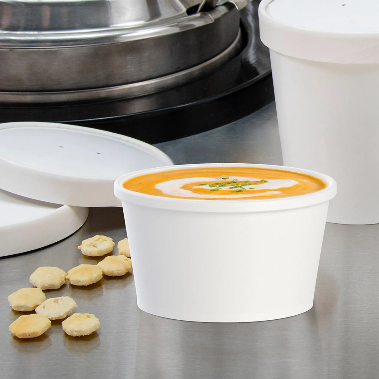 Dart Solo 8 oz. White Squat DSP Paper Food Container - Case of 500 - #HS4085-2050 Dart Container