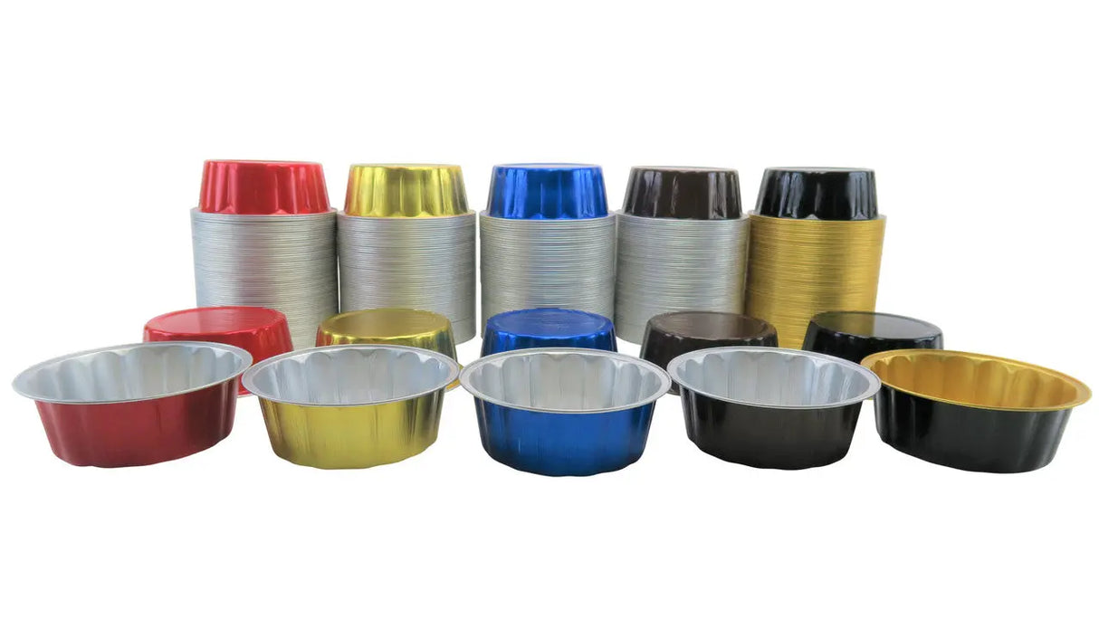 8 oz. Round Disposable Aluminum Foil Colored Dessert Pan - Case of 1000- #A8NL KitchenDance