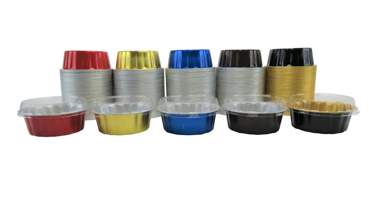 8 oz. Round Colored Disposable Foil Pan with Snap-on Plastic Lid - Case of 1000 - #A8P KitchenDance