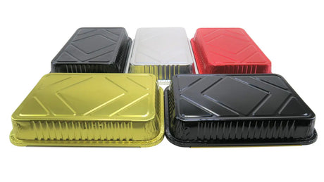 4 ½ lb. Colored Disposable Food Pan w/ Plastic Lid - Case of 200  #52180P KitchenDance