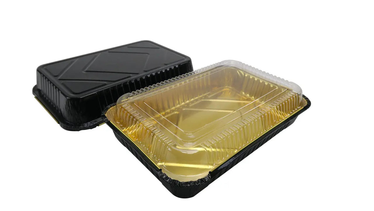 4 ½ lb. Colored Disposable Food Pan w/ Plastic Lid - Case of 200 #52180P KitchenDance