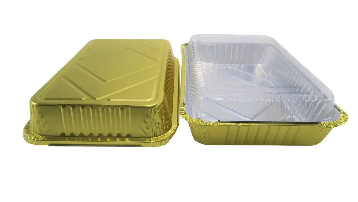 4 ½ lb. Colored Disposable Food Pan w/ Plastic Lid - Case of 200 #52180P KitchenDance