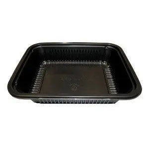 8″ X 6.5″ Black Ribbed PP- 1 Compt. HMR Oblong Tray, 32 Oz. With Lid Combo- Case 250 D & W Fine pack