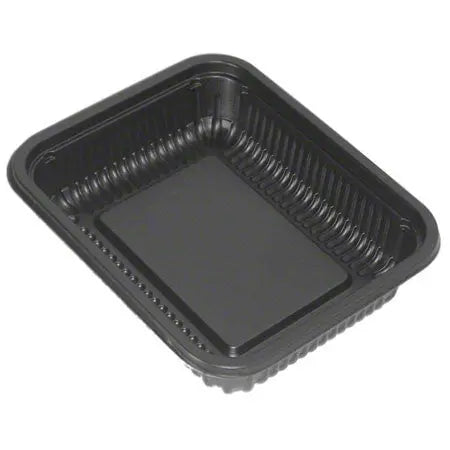 8″ X 6.5″ Black Ribbed PP- 1 Compt. HMR Oblong Tray, 32 Oz. With Lid Combo- Case 250 D & W Fine pack