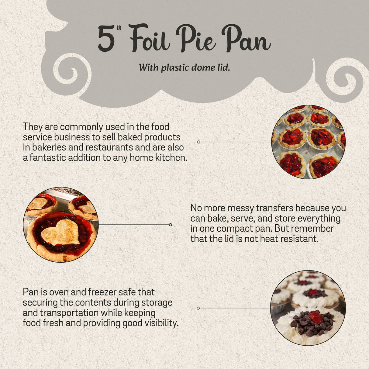 5" Disposable 8 oz.  Foil Tart or Pie Pan w/ Snap on Lids  Case of 1000 - #501P KitchenDance