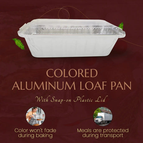 2 lb. Colored  Closable Foil Loaf Pan with Plastic Lid - Case of 1000- #1850P Aikou