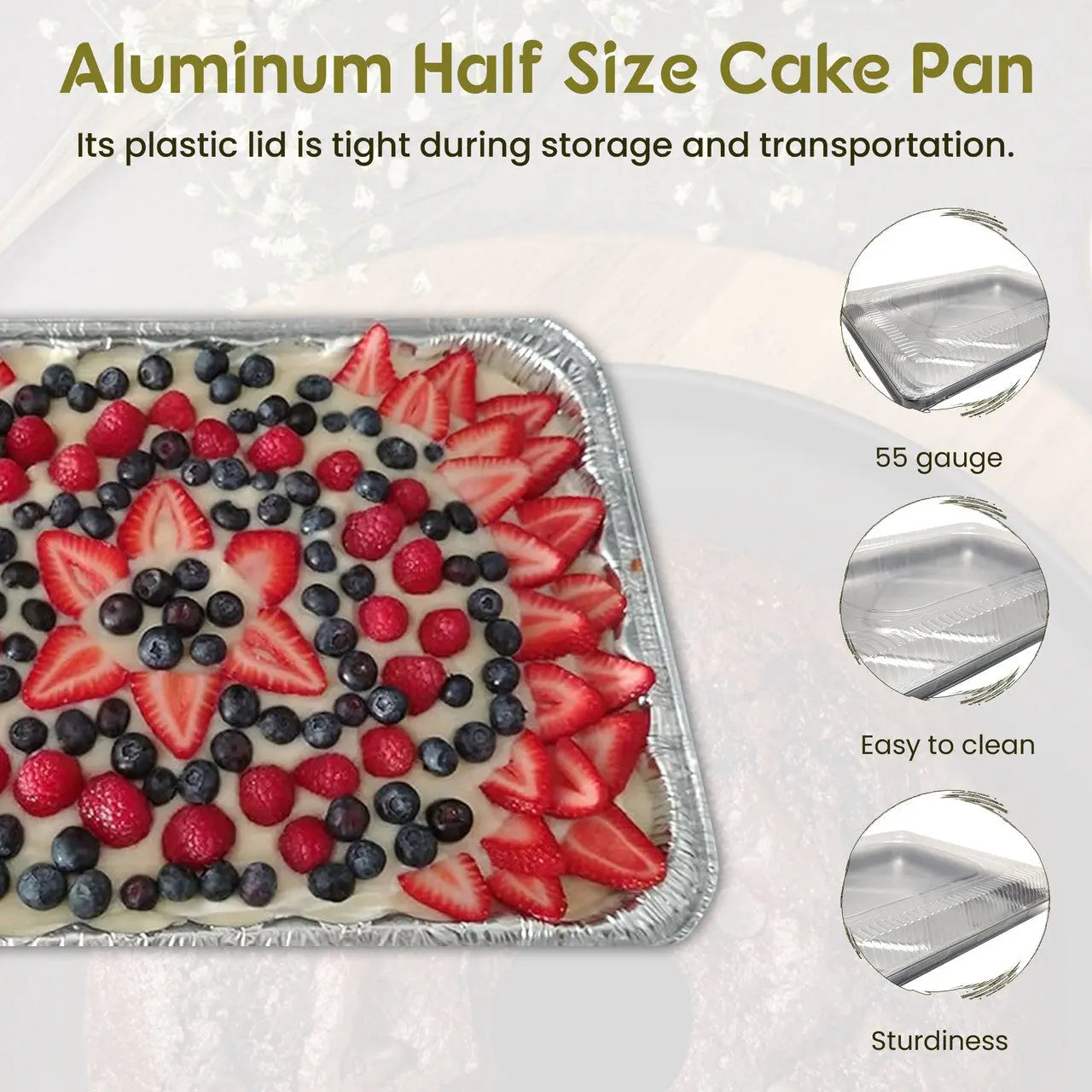 Disposable Aluminum Half Sheet Cake Pan with Plastic Lid  Case of 100 - #7300P Handi-Foil