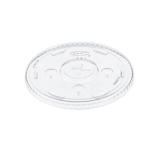 Dart 30-32 oz. Clear PET Plastic Straw-Slotted Lid with ID Buttons - Case of 1000 - #L32CR Dart Container