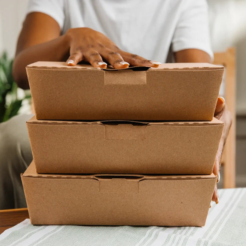 4S Tamper-Evident Kraft Paperboard OneBox Takeout Container - Case of 162 - #NOB04SKECTE