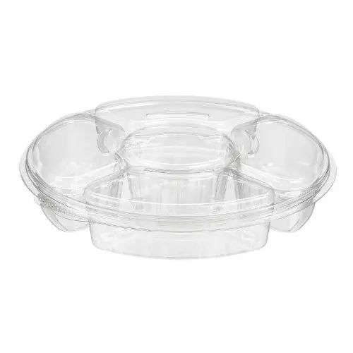 96 oz. Two Piece Round Platter with 5 Compartments - Case of 50 - #PL096C Inline Plastics