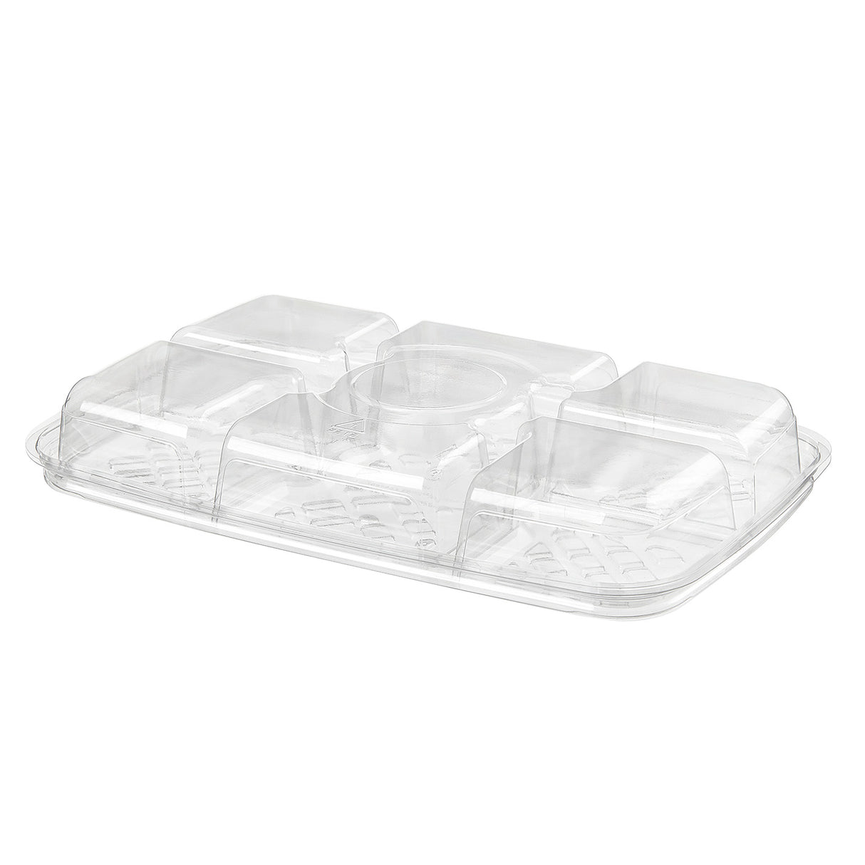 42 oz. Two-Piece 5-Compartment Plastic Platter with Anti-Migration - Case of 125 - #PLQ40C5