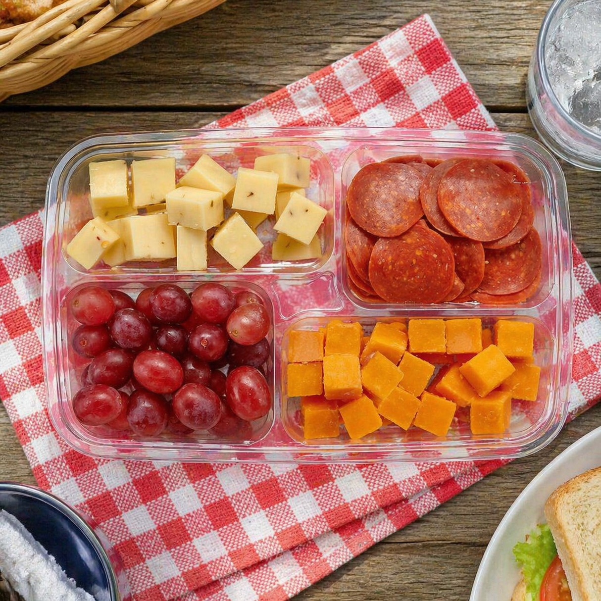 50 oz. Clear PET Plastic Two-Piece Platter with 4 Compartment - Case of 125 - #PLQ50C4