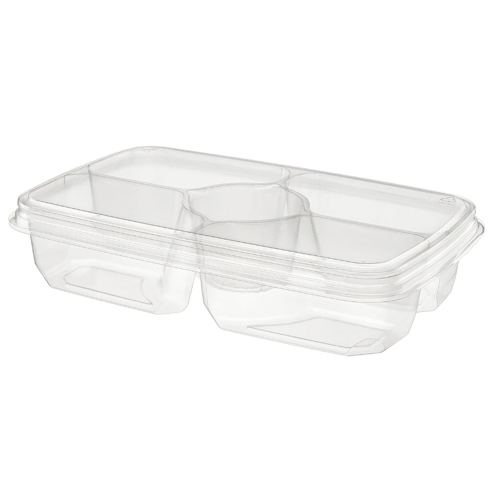 56 oz. Two Piece 4-Compartment Deli Platter with Center Dip Cup - Case of 125 - #PLQ56C4R