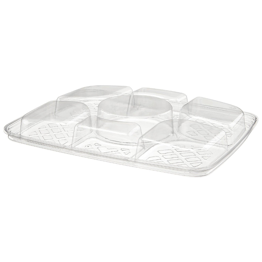 80 oz. Two-Piece 6 Compartment Platter with Center Dip Cup - Case of 60 - #PLQ80C6R