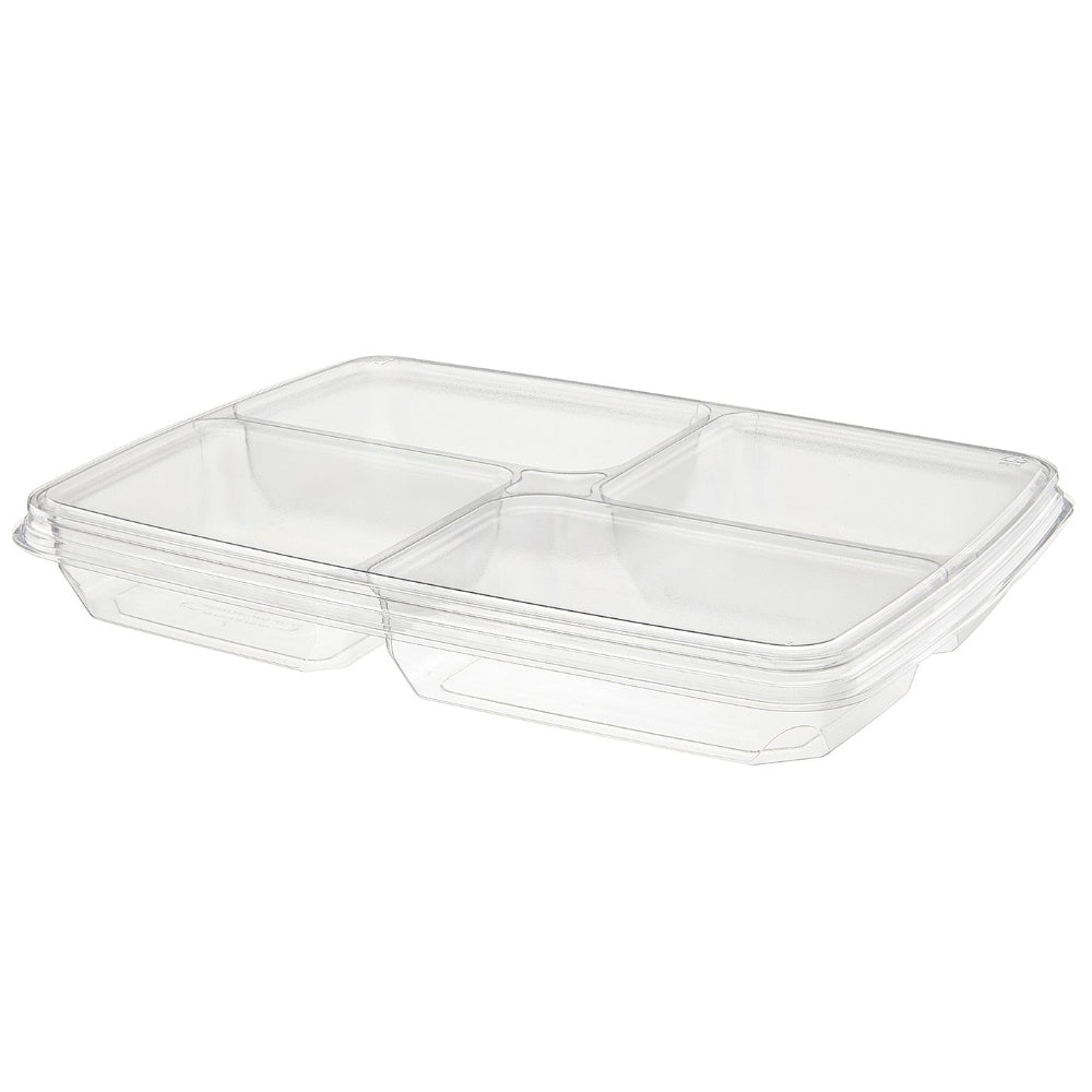 98 oz. Clear PET Plastic Two-Piece Platter with 4 Compartments - Case of 60 - #PLQ98C4