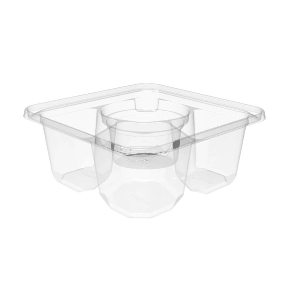 6" Clear PET Plastic 3-Compartment Tamper-Evident Container w/ Well - Case of 300 - #SBTG3W