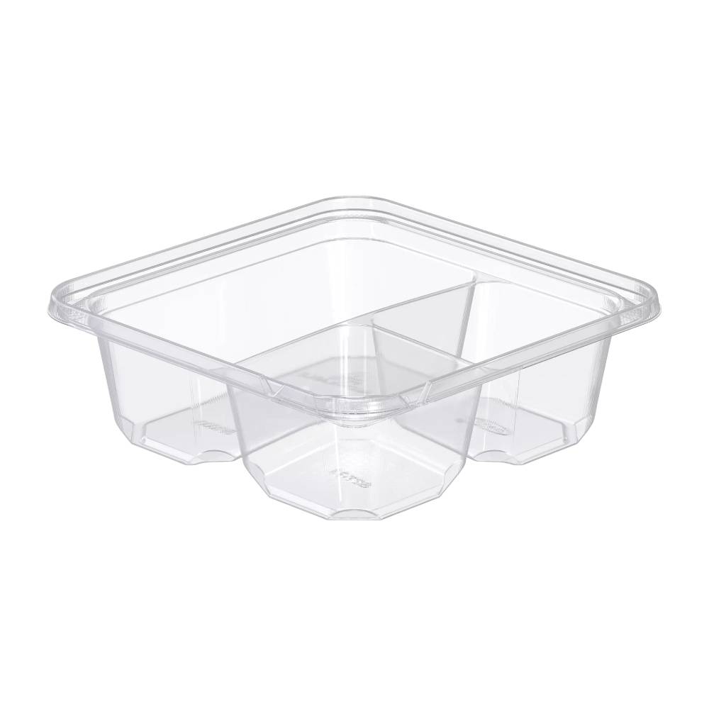 6" Clear PET Plastic 3-Compartment Tamper-Evident/Resistant Container - Case of 300 - #SBTG3