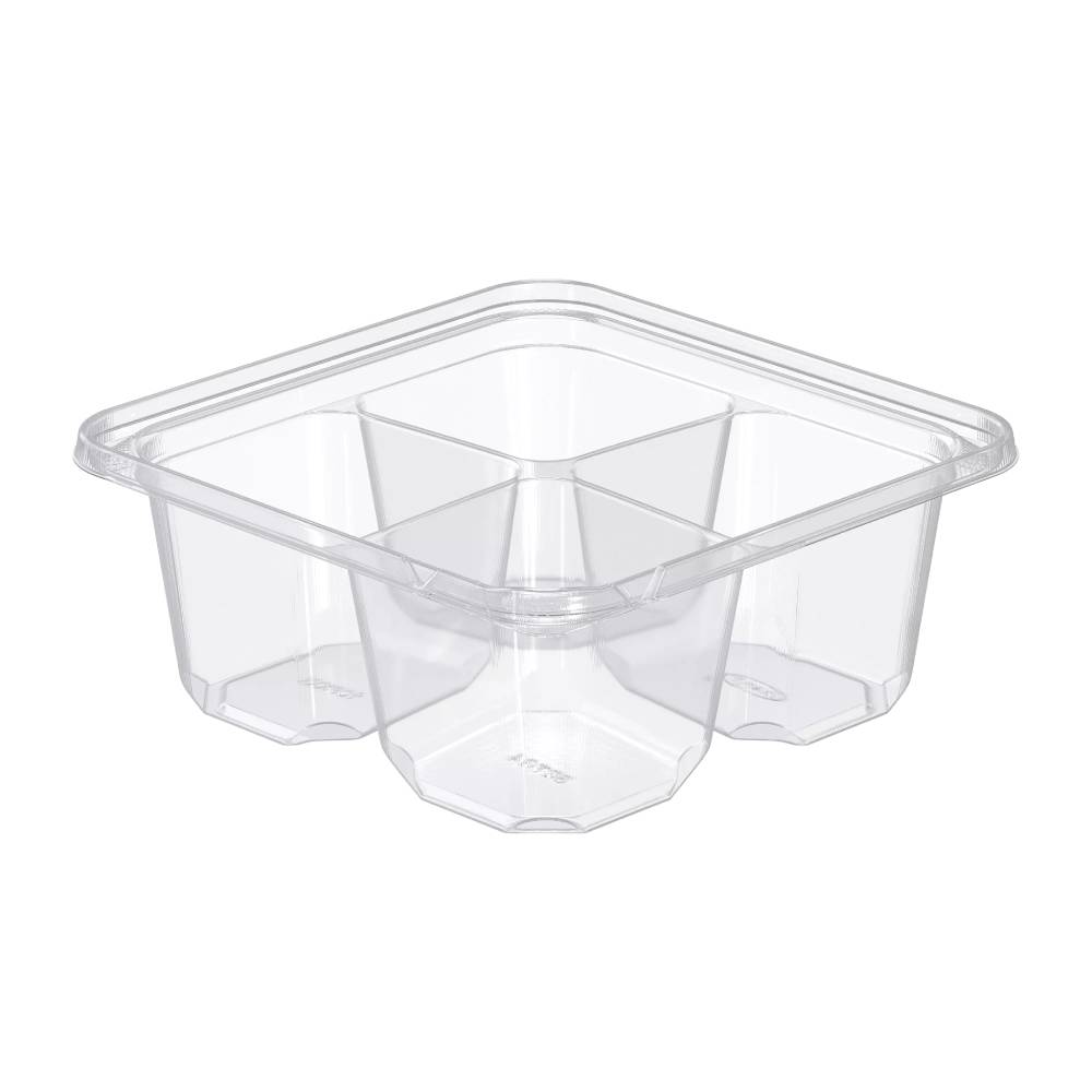 6" PET Plastic 4-Compartment Tamper-Evident/Resistant Clear Container - Case of 300 - #SBTG4