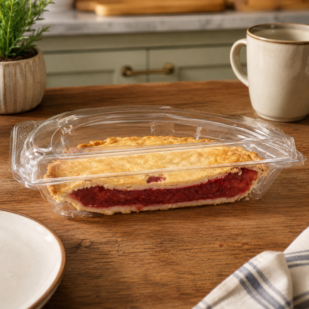 SureChoice 37 oz. Hinged Plastic Half Pie Container - Case of 200 - #SC210