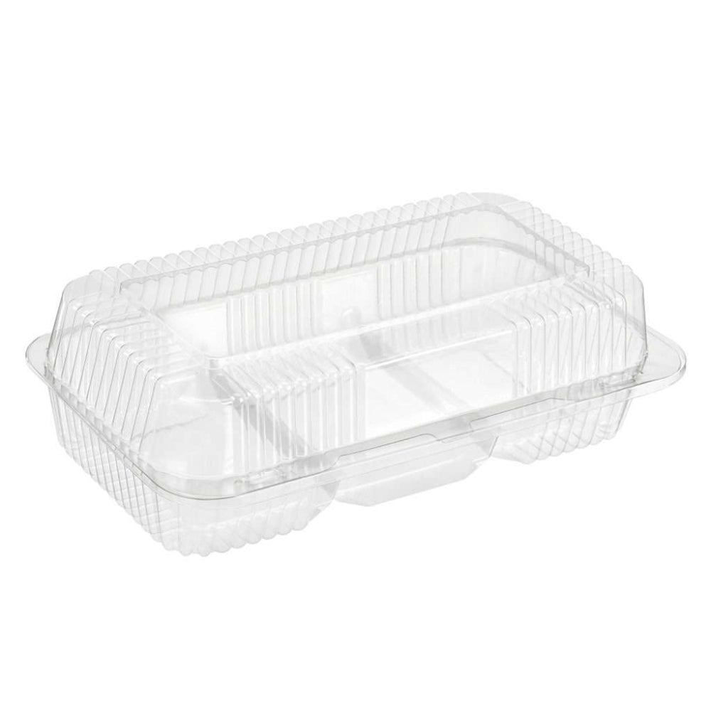 80 oz. Rectangular 3-Compartment Plastic Donut Container with Barlock - Case of 300 - #SLP041