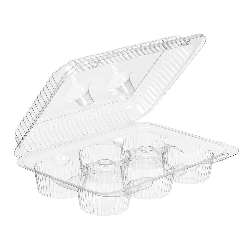 6-Count Rectangular Hinged PET Plastic Cupcake Container - Case of 300 - #SLP36