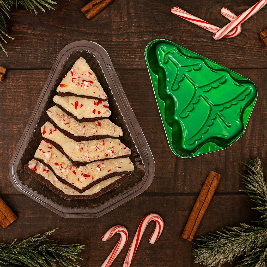 Christmas Tree Shaped Foil Pan and Plastic Clamshell Container Combo - Case of 100 - #SLP98-340