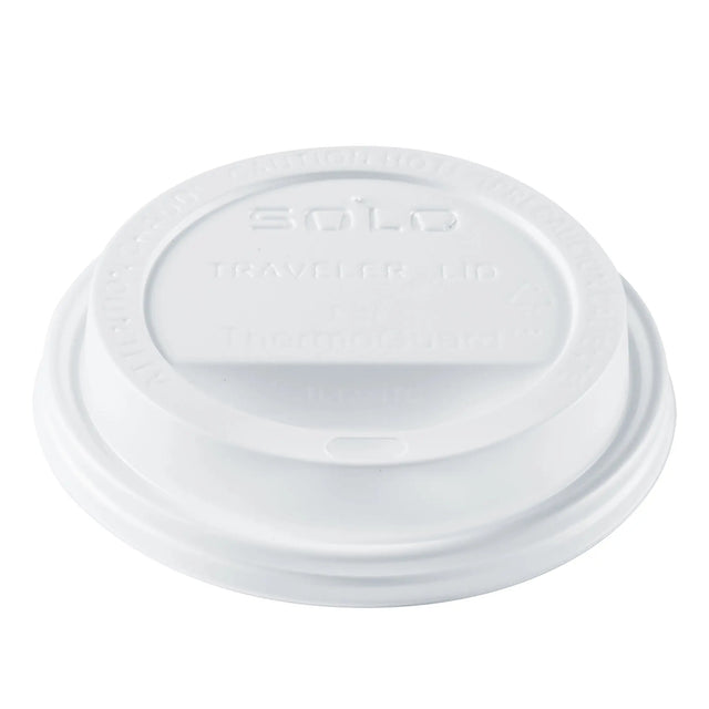Dart Solo 12-24 oz. White HIPS Plastic Traveler® Lid with Sip Hole - Case of 1200 - #TL1224TG Dart Container
