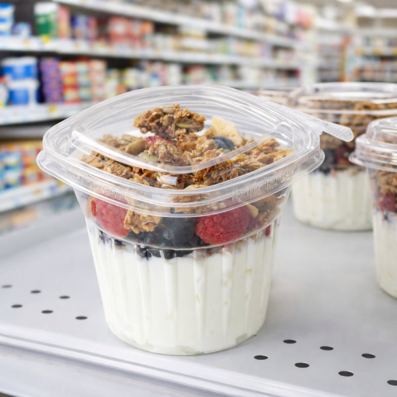 Inline Plastics Safe-T-Fresh Tamper Evident & Tamper Resistant Clamshell 12 oz. Square Top Cup with Round Base - Case of 232 - #TS12CCQ