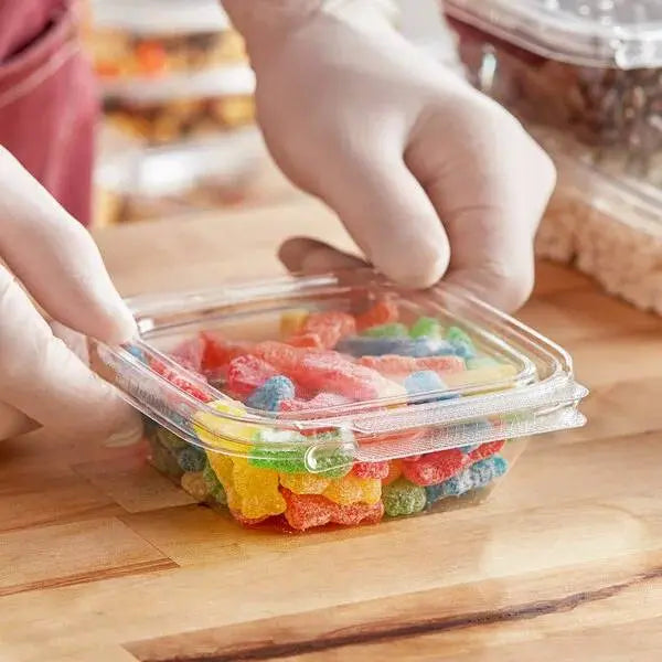 Inline Plastics Safe-T-Fresh 4x4 Square Tamper Evident & Tamper Resistant Clamshell Container, 8 oz. - Case of 300 - TS4008 Inline Plastics