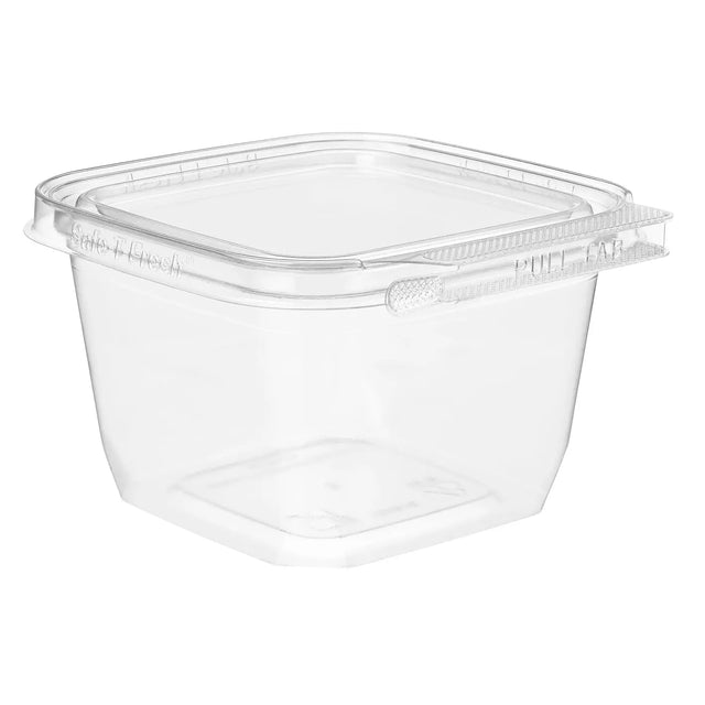 Inline Plastics Safe-T-Fresh 4x4 Square Tamper Evident & Tamper Resistant Clamshell Container, 16 oz. - Case of 276 - TS4016 Inline Plastics