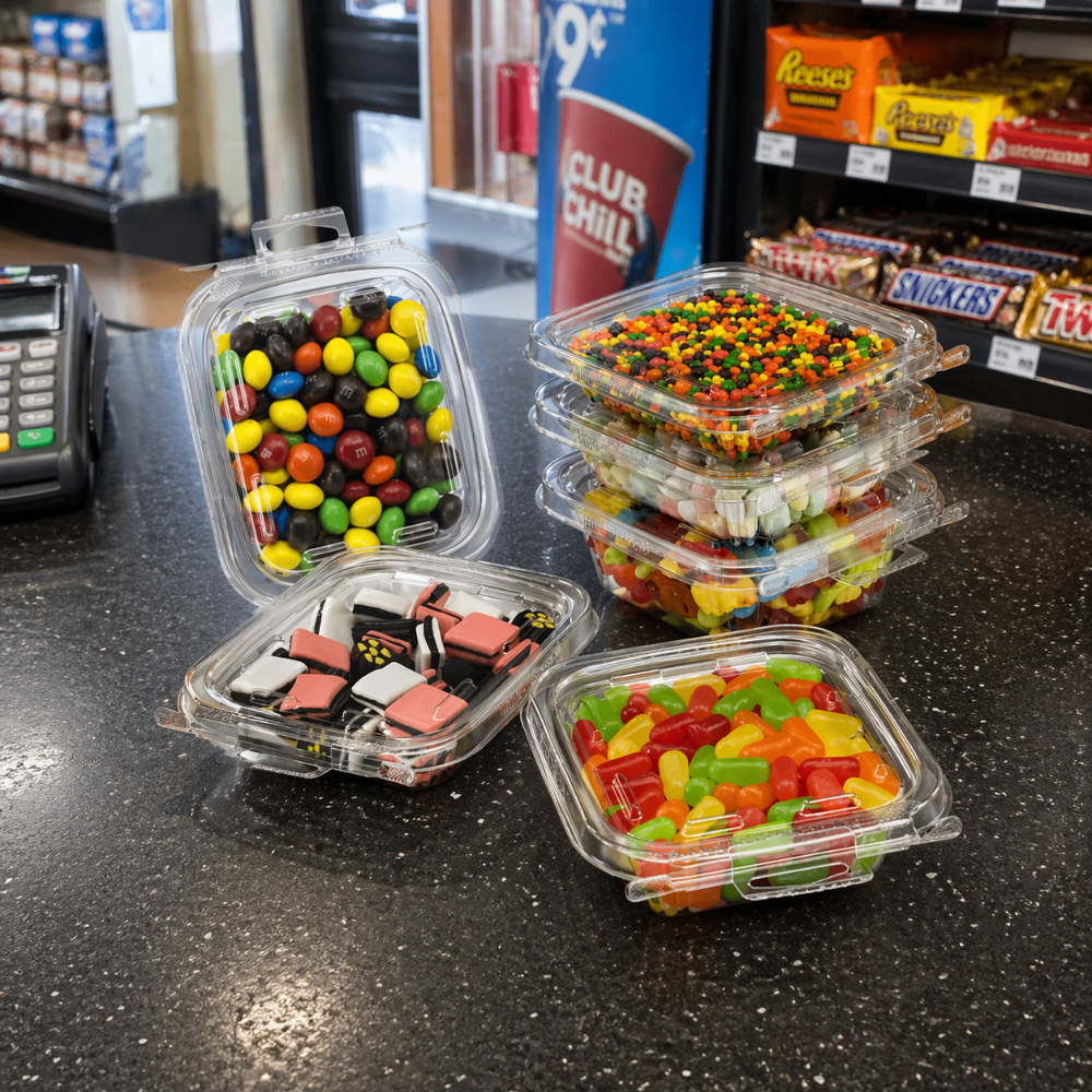 Safe-T-Fresh 6 oz. Tamper Evident Hangable Hinged Snack Container - Case of 240 - #TS6T